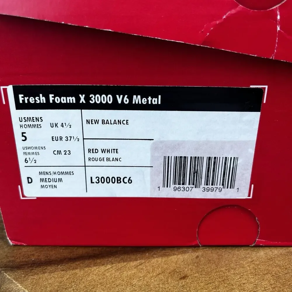 New Balance 3000v6 Men's Size 5 Molded Baseball Cleats Fresh Foam RED | WHITE